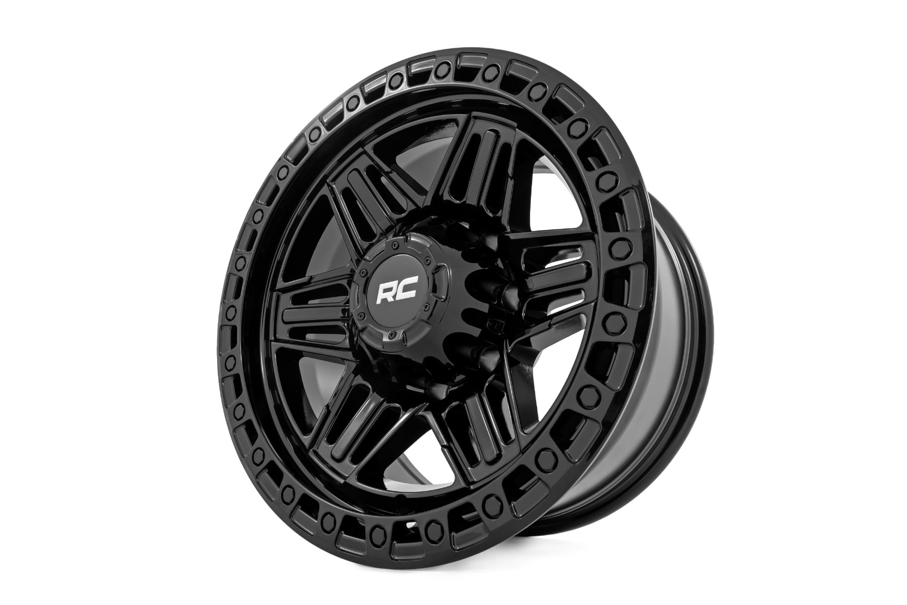 Rough Country 76 Series Wheel | Simulated Beadlock | Gloss Black | 17x9 | 5x5 | -12mm