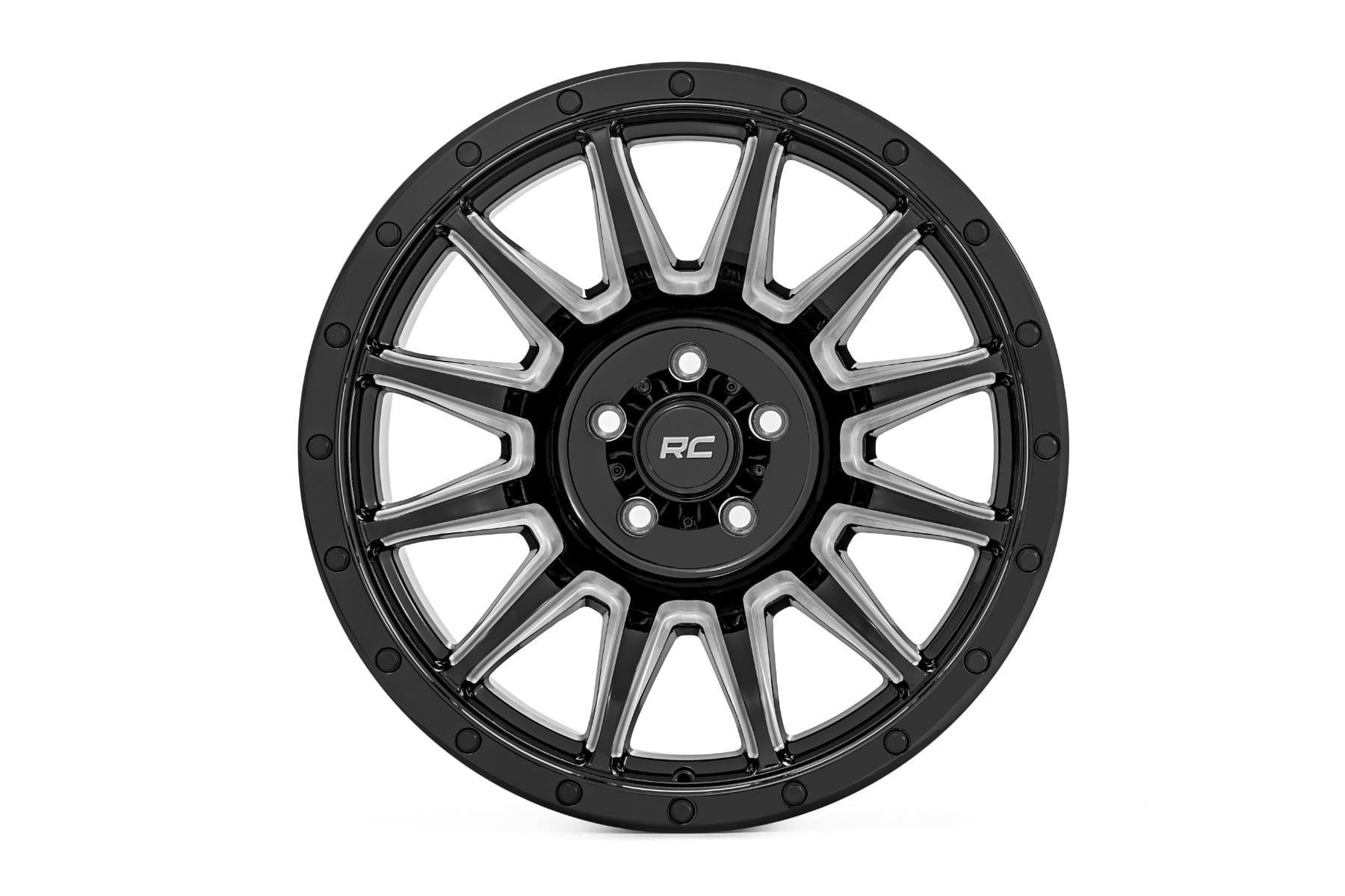 Rough Country 90 Series Wheel | One-Piece | Gloss Black w/machined spokes | 20x9 | 6x5.5 | 0mm
