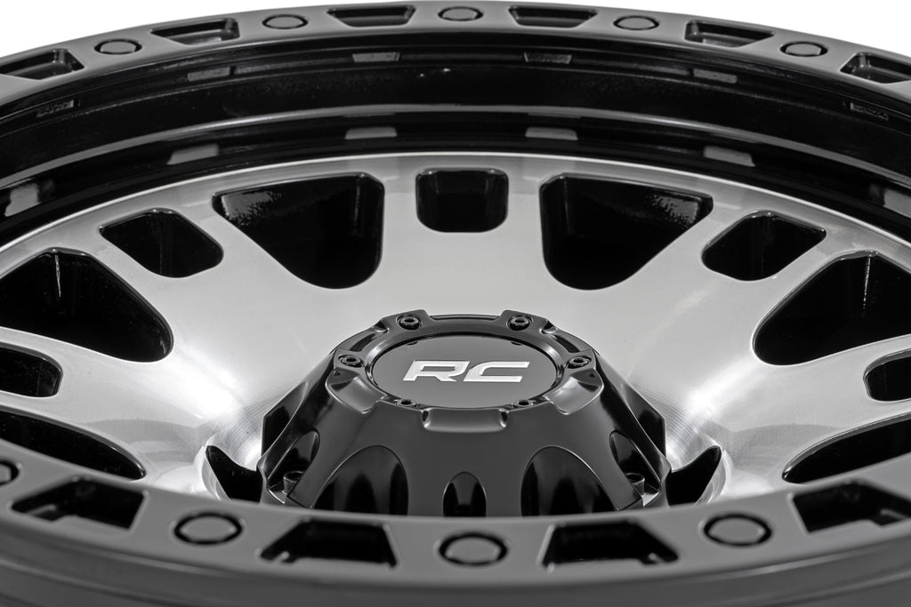 Rough Country 82 Series Wheel | One-Piece | Machined Semi Gloss Black | 18x9 | 6x5.5 | -12mm
